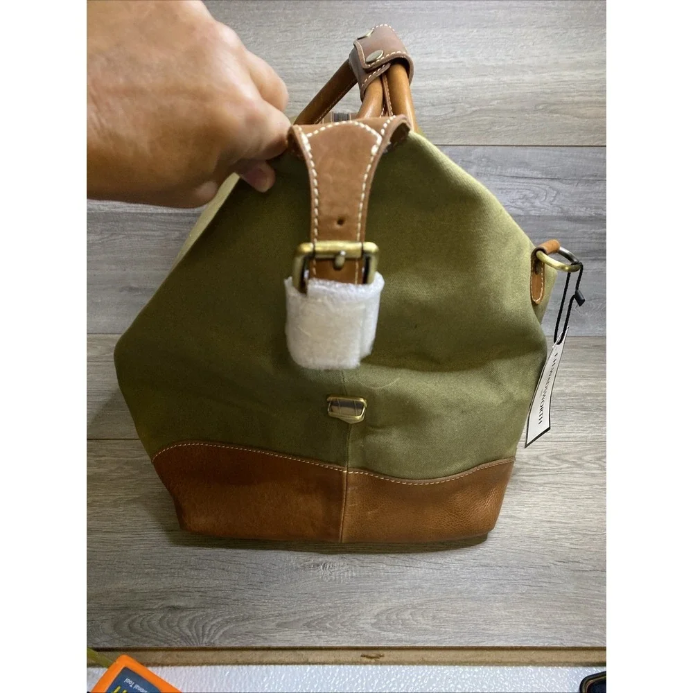 FH Wadsworth NYC Duffle Bag Canvas & Leather Adjustable Straps NWT Embroidered